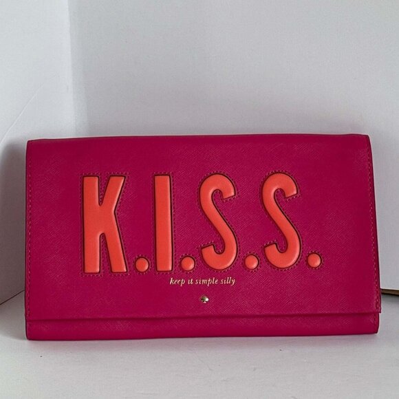 Kate Spade Kiss Tally Pink Leather Foldover Clutch Vintage Love Birds - Picture 12 of 14